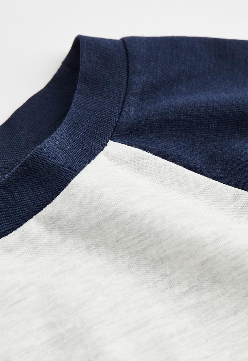 H&M - Cropped T-shirt - light grey marl/dark blue