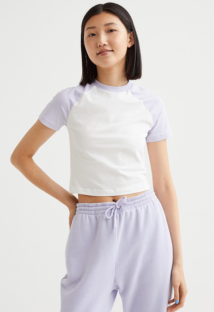 H&M - Cropped T-shirt - white/light purple