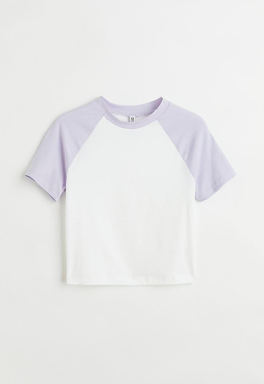H&M - Cropped T-shirt - white/light purple