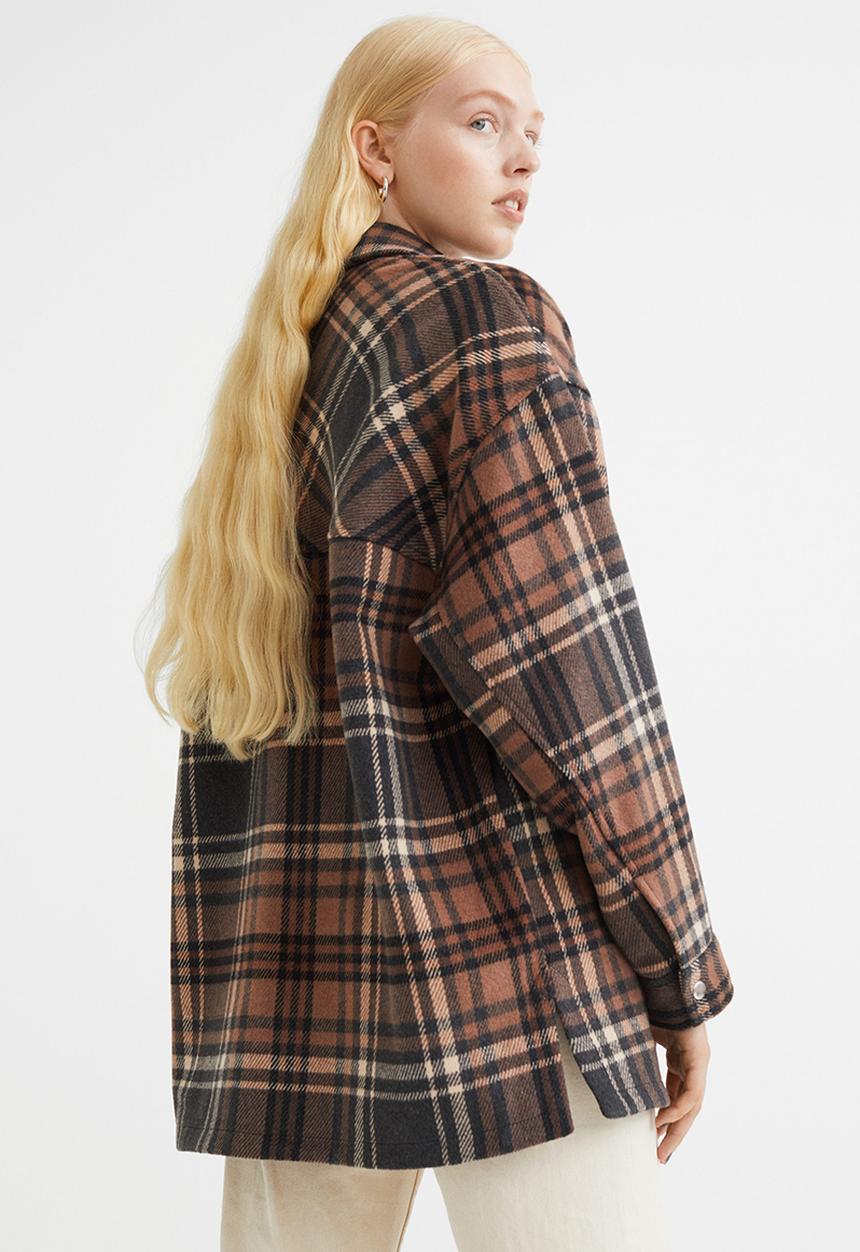 H&M - Jacquard-weave shacket - brown/checked