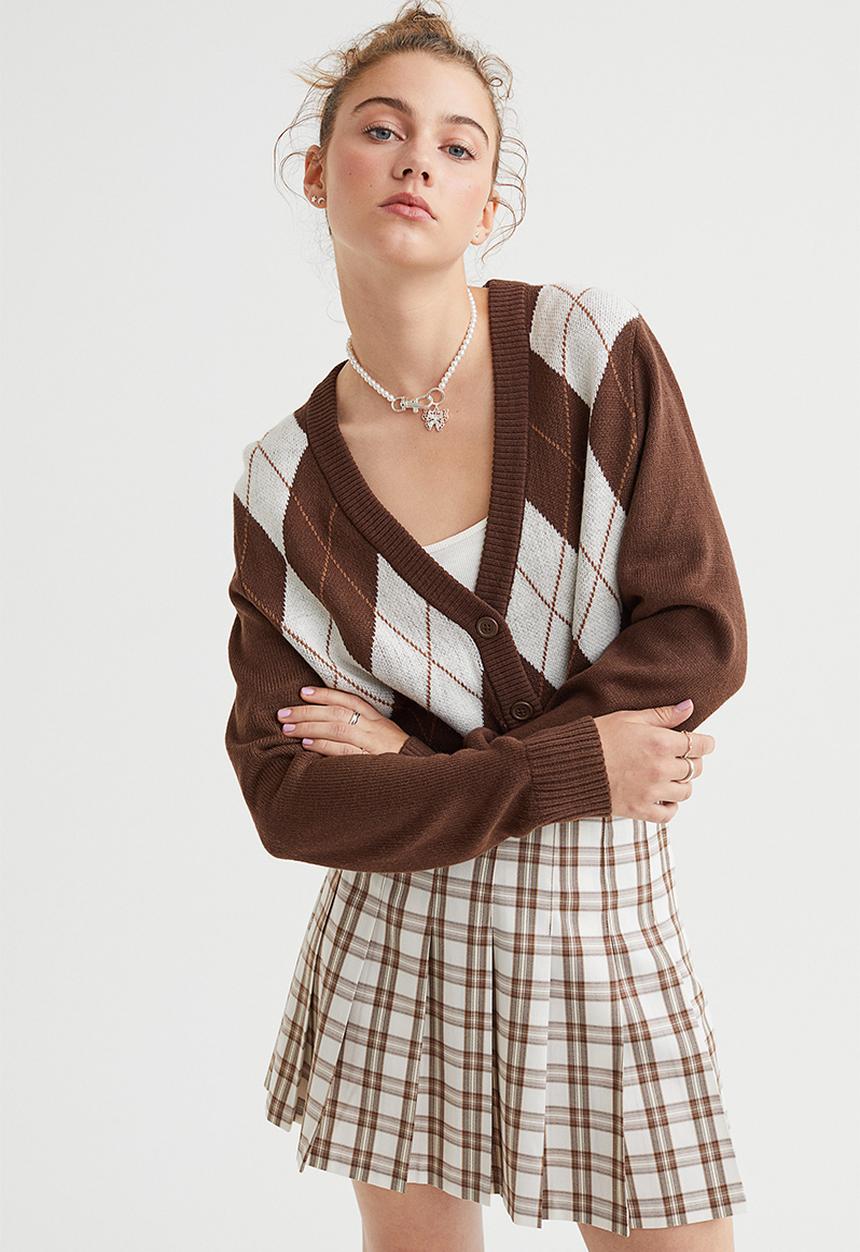 H&M - Short cardigan - dark brown/argyle pattern