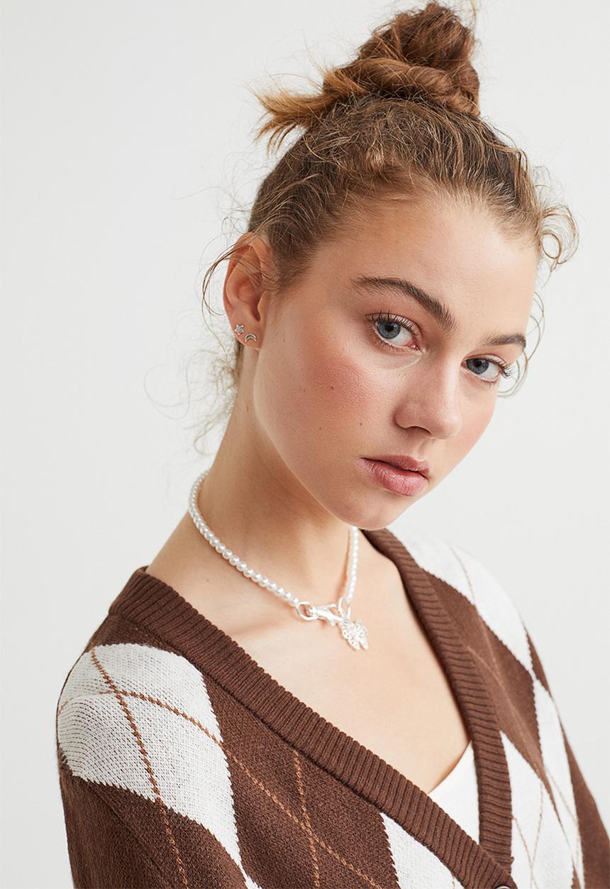 H&M - Short cardigan - dark brown/argyle pattern