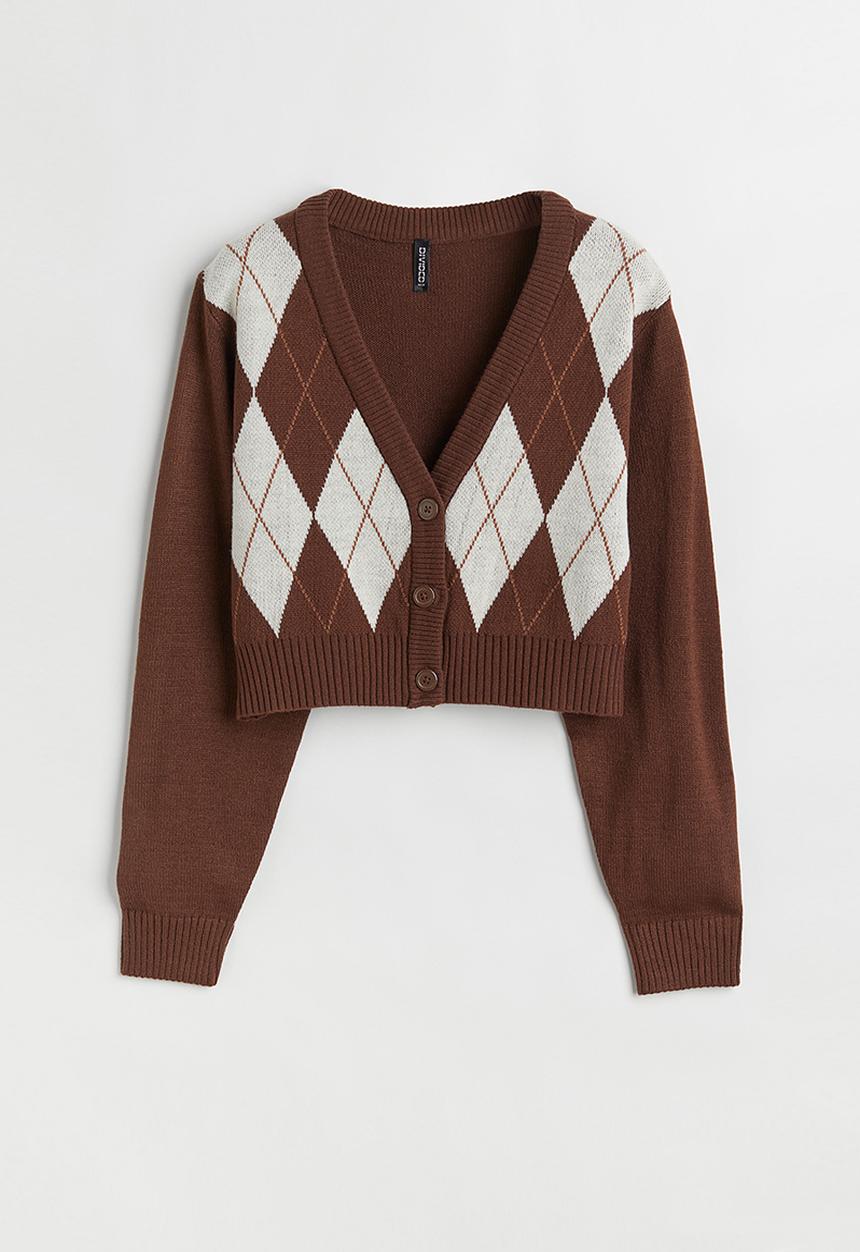 H&M - Short cardigan - dark brown/argyle pattern