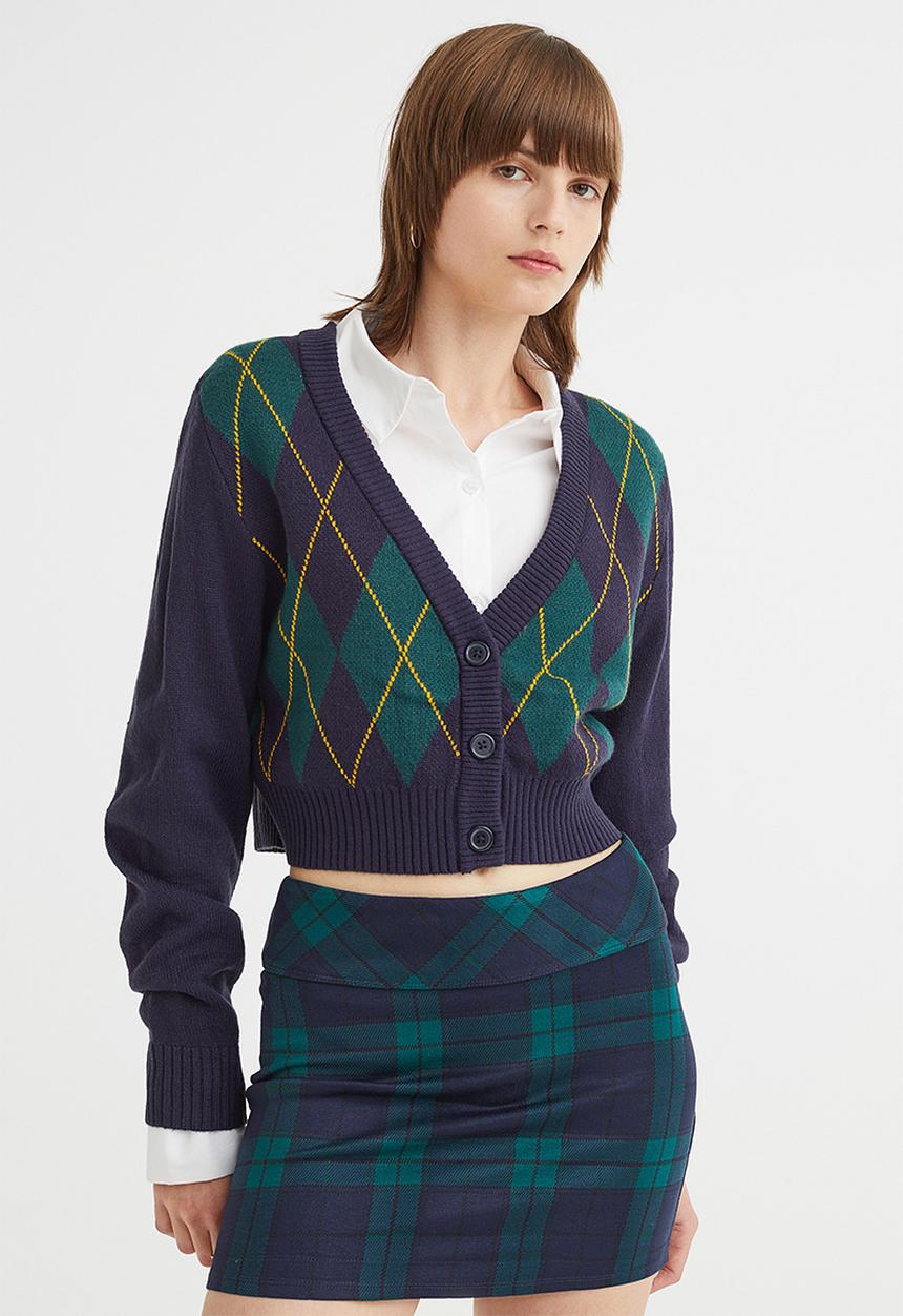 H&M - Short cardigan - dark blue/argyle pattern