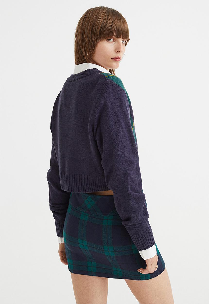 H&M - Short cardigan - dark blue/argyle pattern