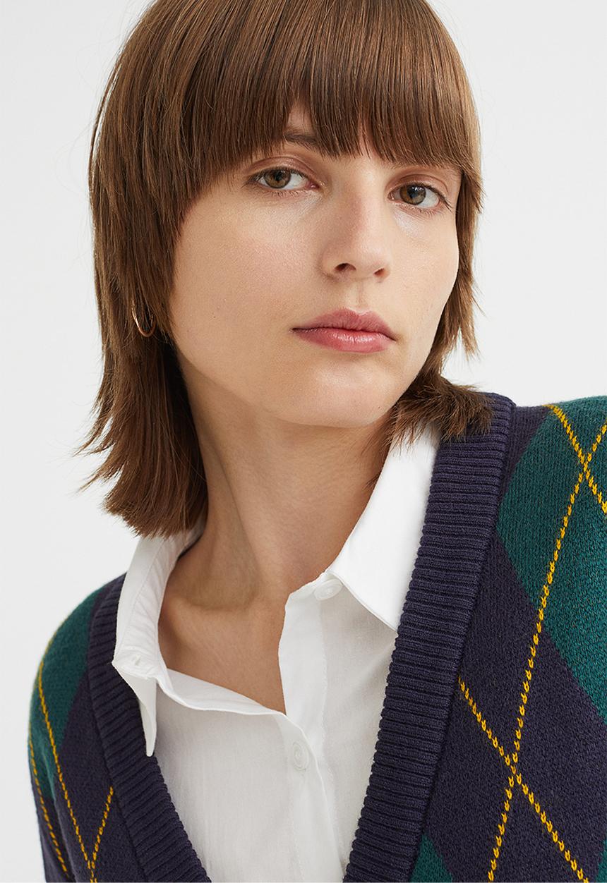 H&M - Short cardigan - dark blue/argyle pattern
