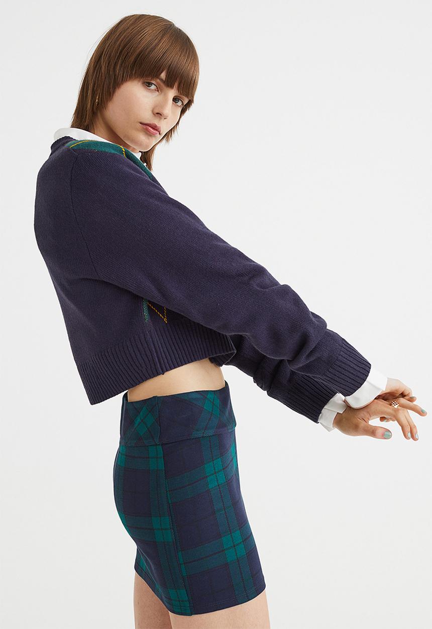 H&M - Short cardigan - dark blue/argyle pattern