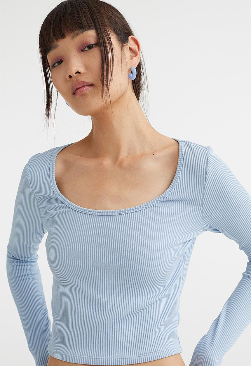 H&M - Ribbed jersey top - light blue