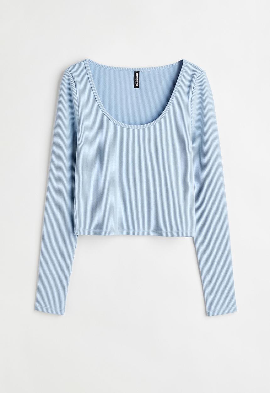 H&M - Ribbed jersey top - light blue