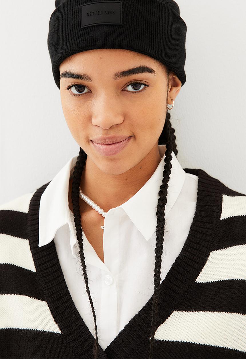 H&M - Short cardigan - black/striped