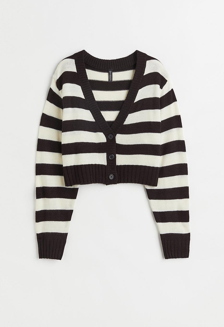 H&M - Short cardigan - black/striped