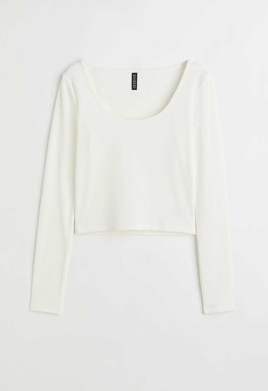 H&M - Ribbed jersey top - cream