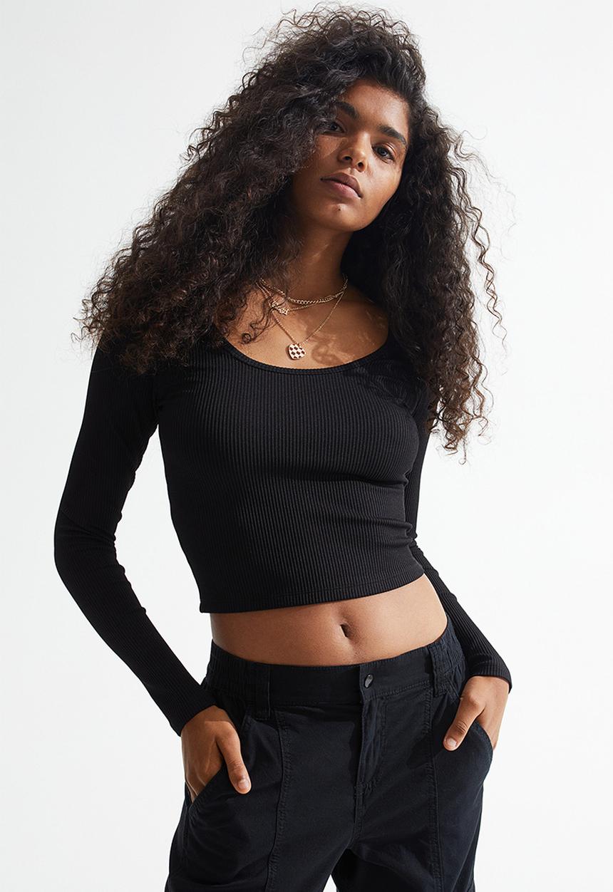 H&M - Ribbed jersey top - black
