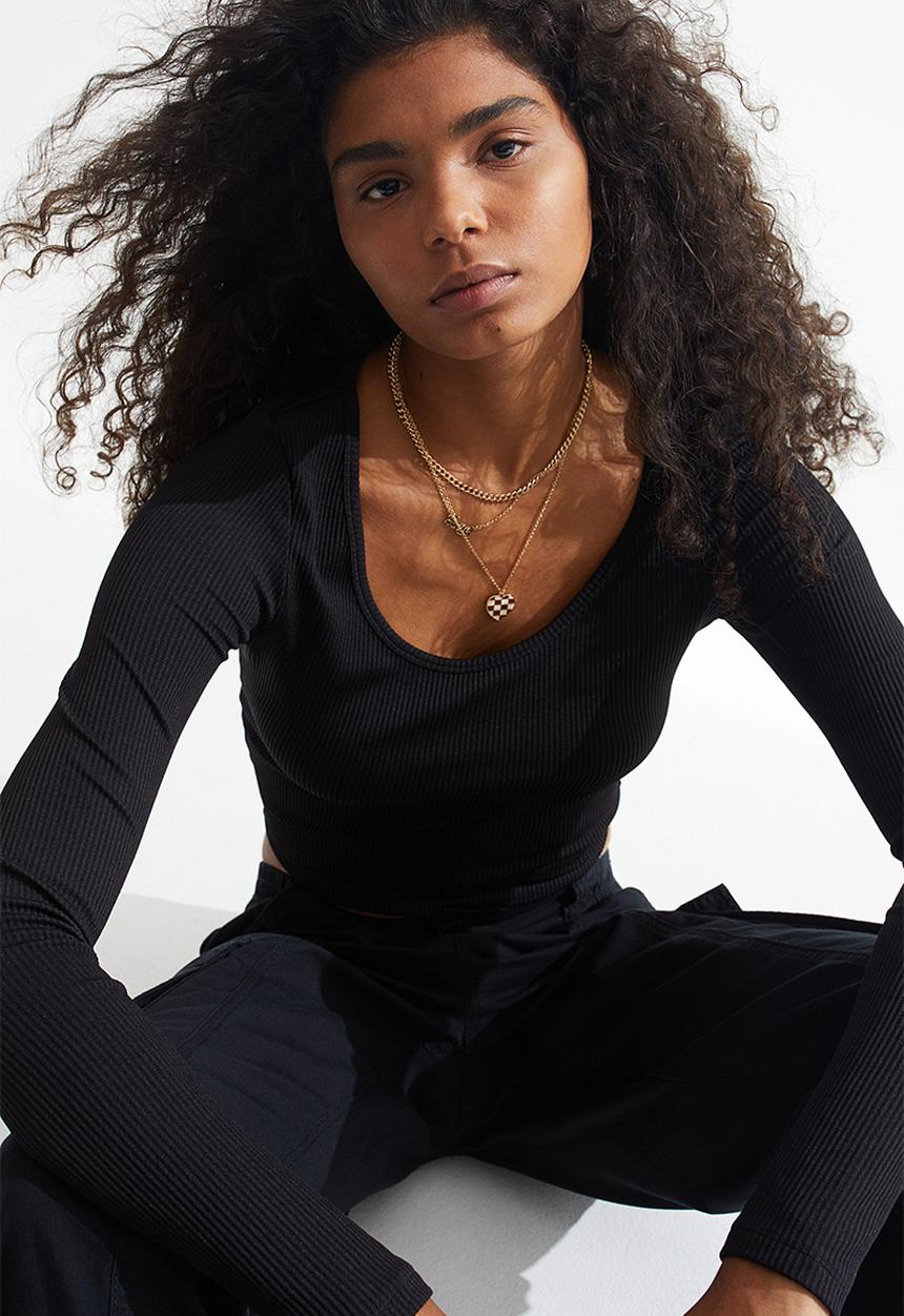 H&M - Ribbed jersey top - black