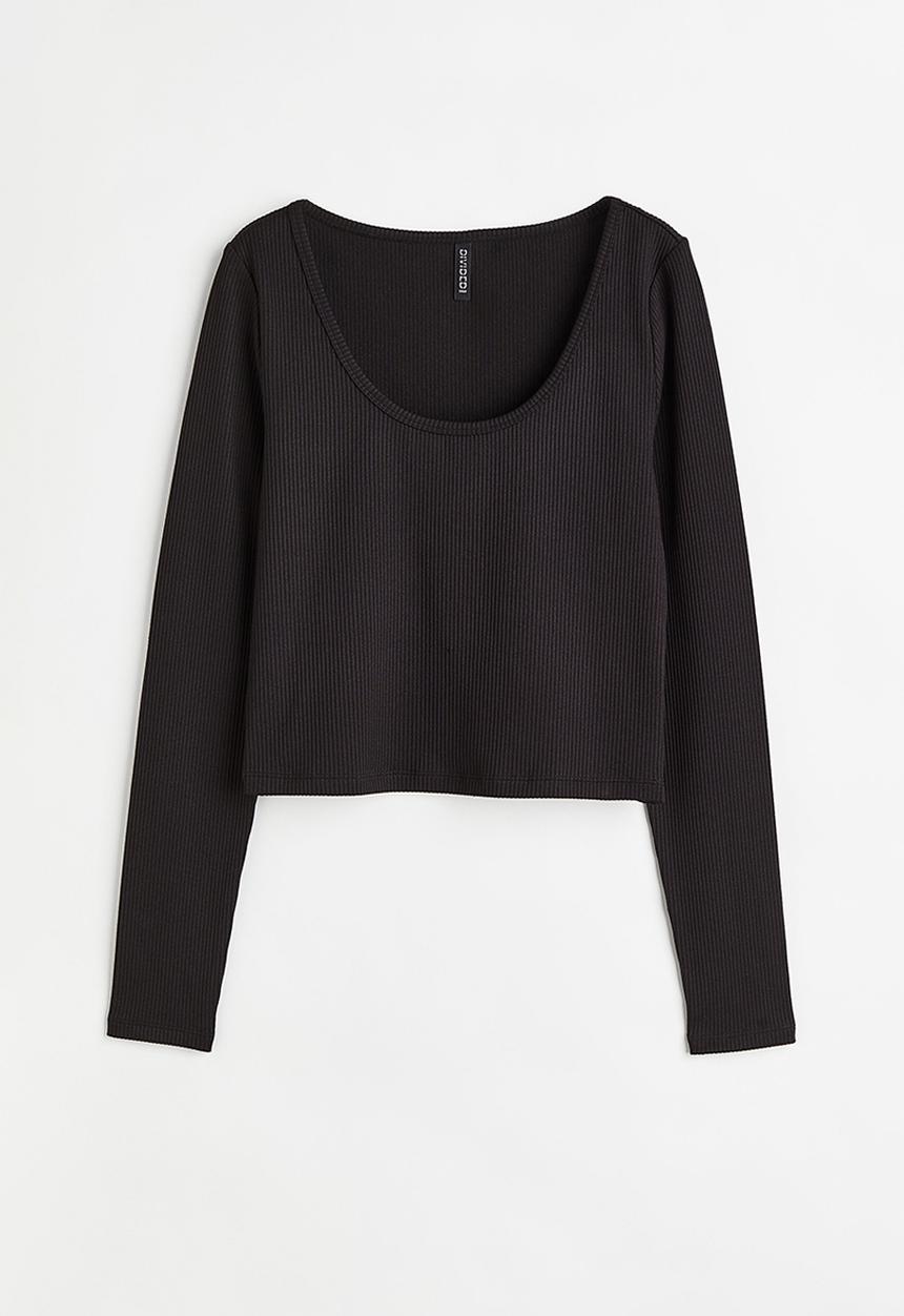 H&M - Ribbed jersey top - black