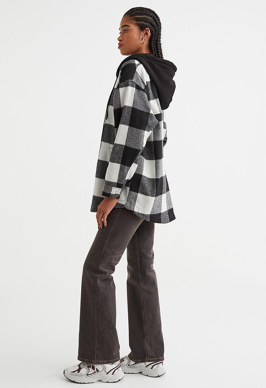 H&M - Oversized hooded shacket - black/checked