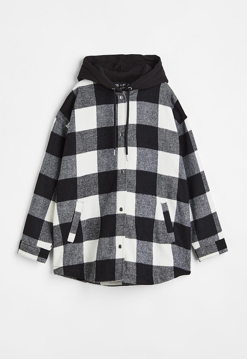 H&M - Oversized hooded shacket - black/checked