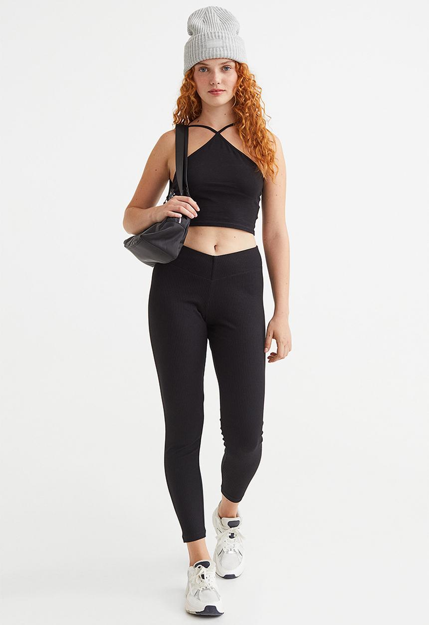 H&M - V-waist leggings - black 