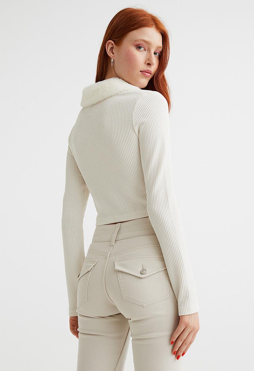 H&M - Cropped tie-front cardigan - cream