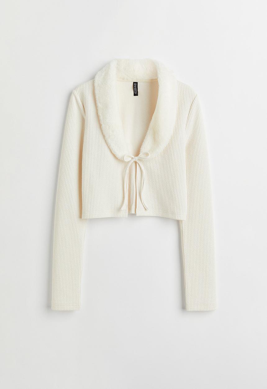 H&M - Cropped tie-front cardigan - cream