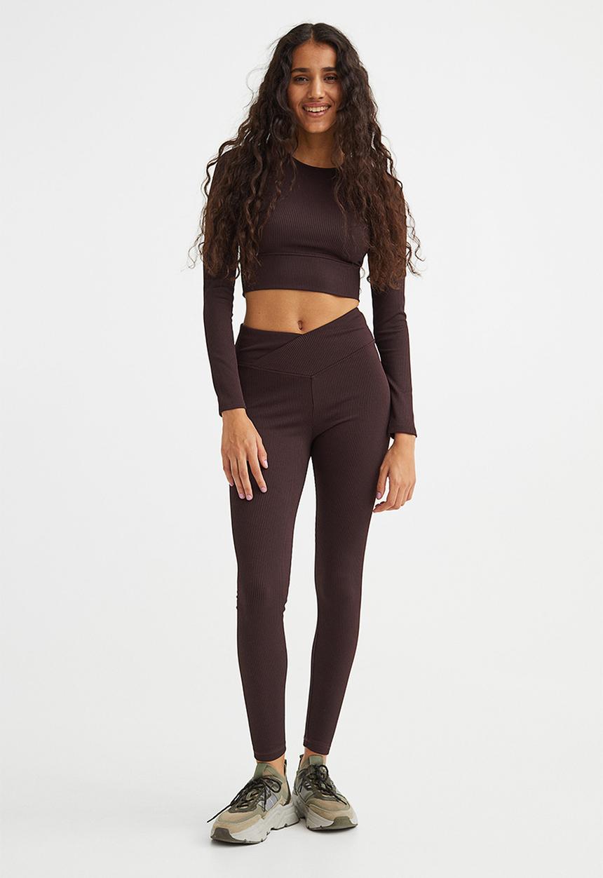 H&M - V-waist leggings - dark brown