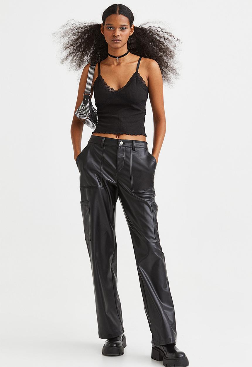 H&M - Lace-trimmed ribbed top - black