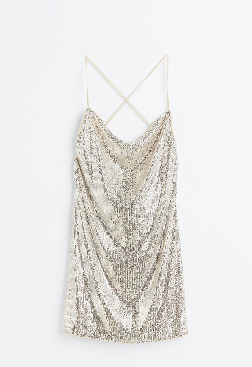 H&M - Sequined slip dress - light beige/silver-coloured