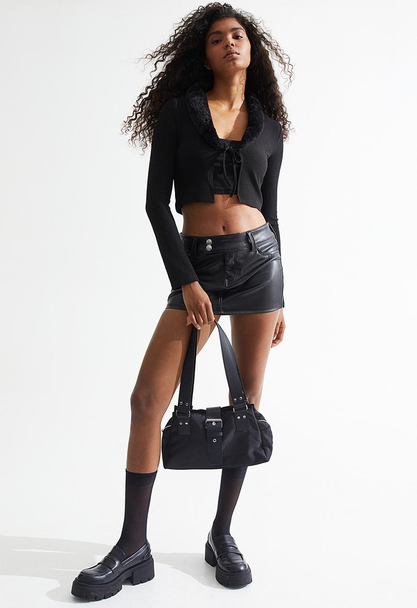 H&M - Cropped tie-front cardigan - black