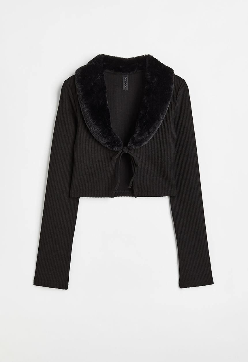 H&M - Cropped tie-front cardigan - black