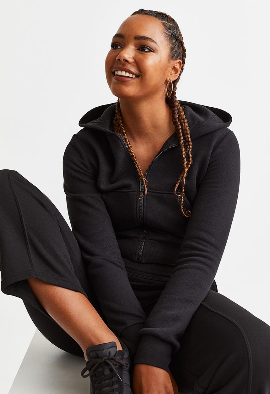 H&M - Cropped zip-through hoodie - black