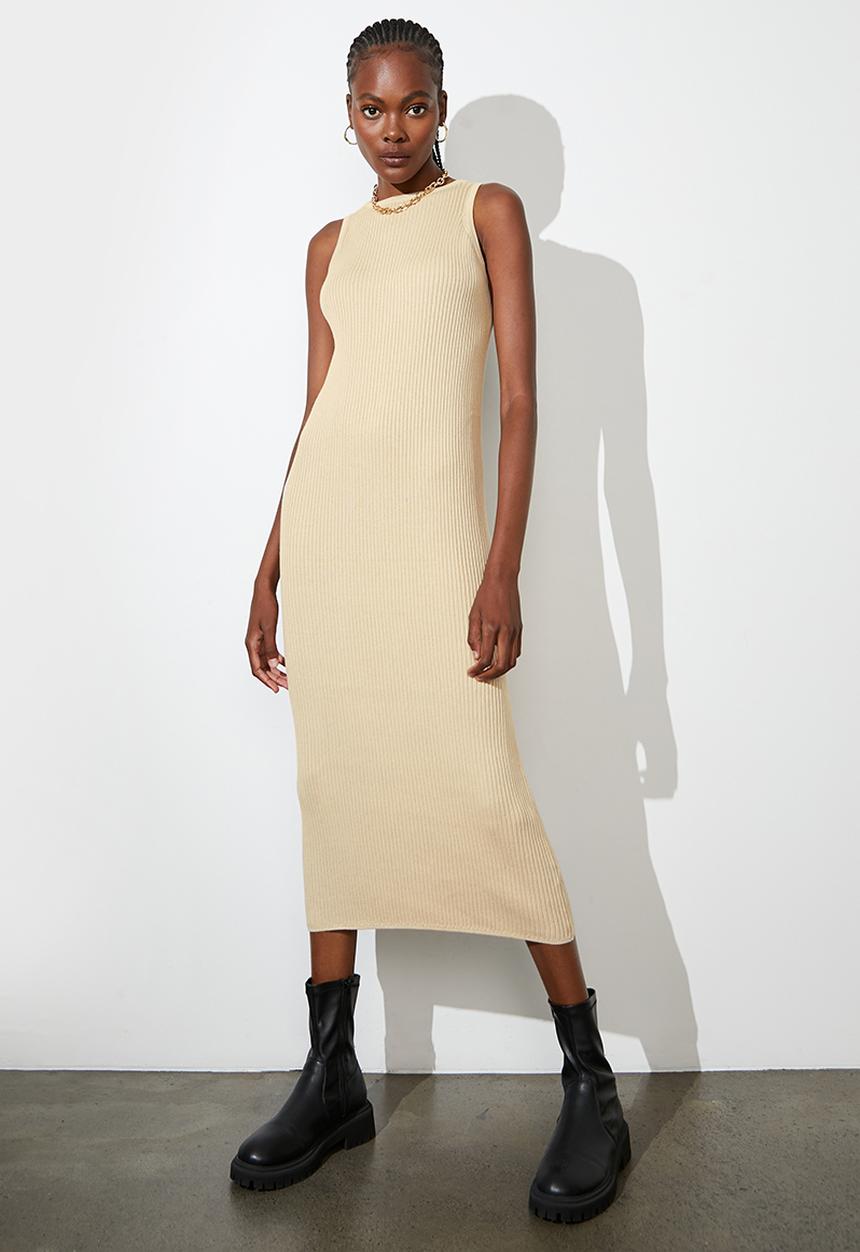 Superbalist - Cotton cutaway knitwear dress - oatmeal