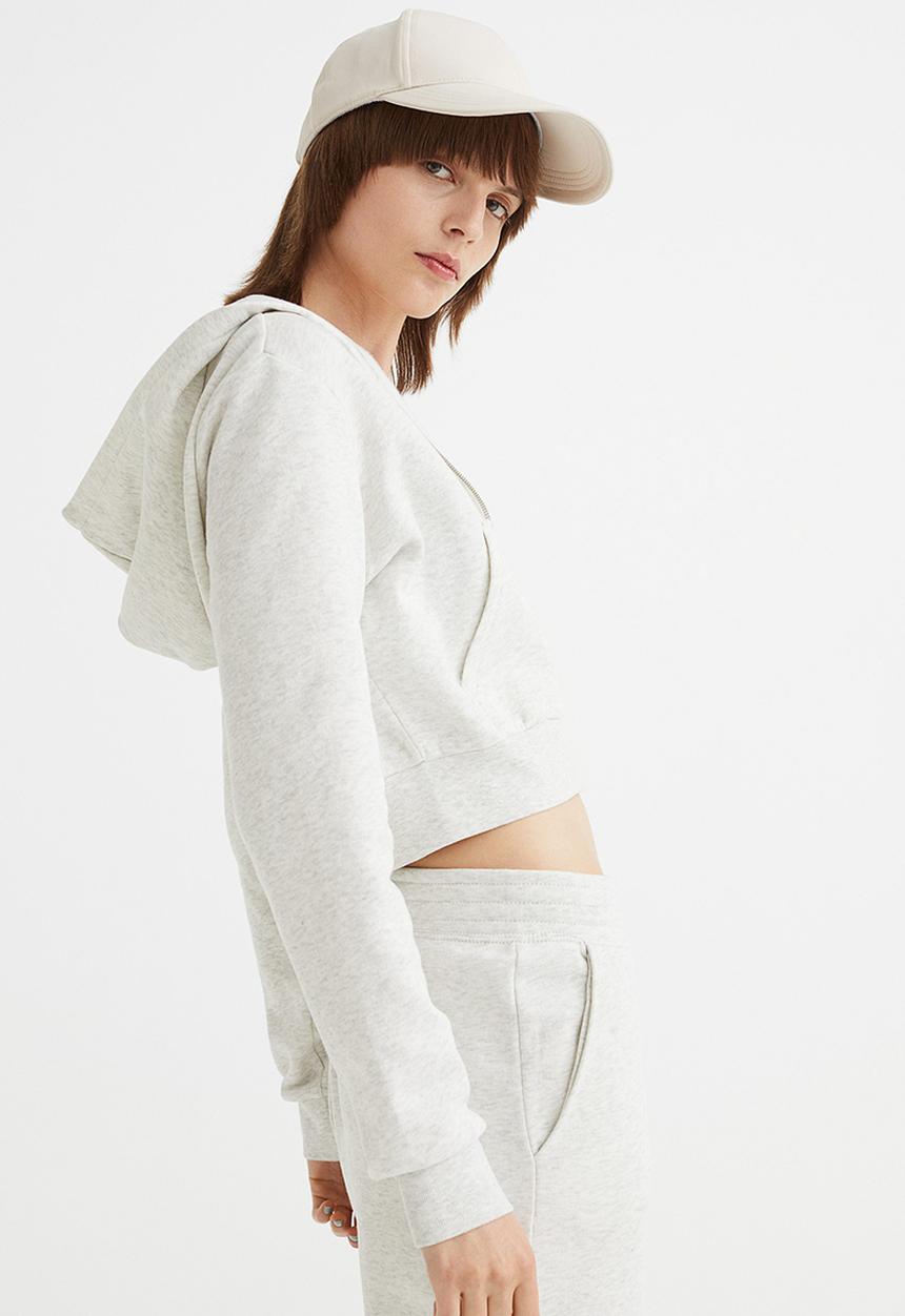 H&M - Cropped zip-through hoodie - light grey marl