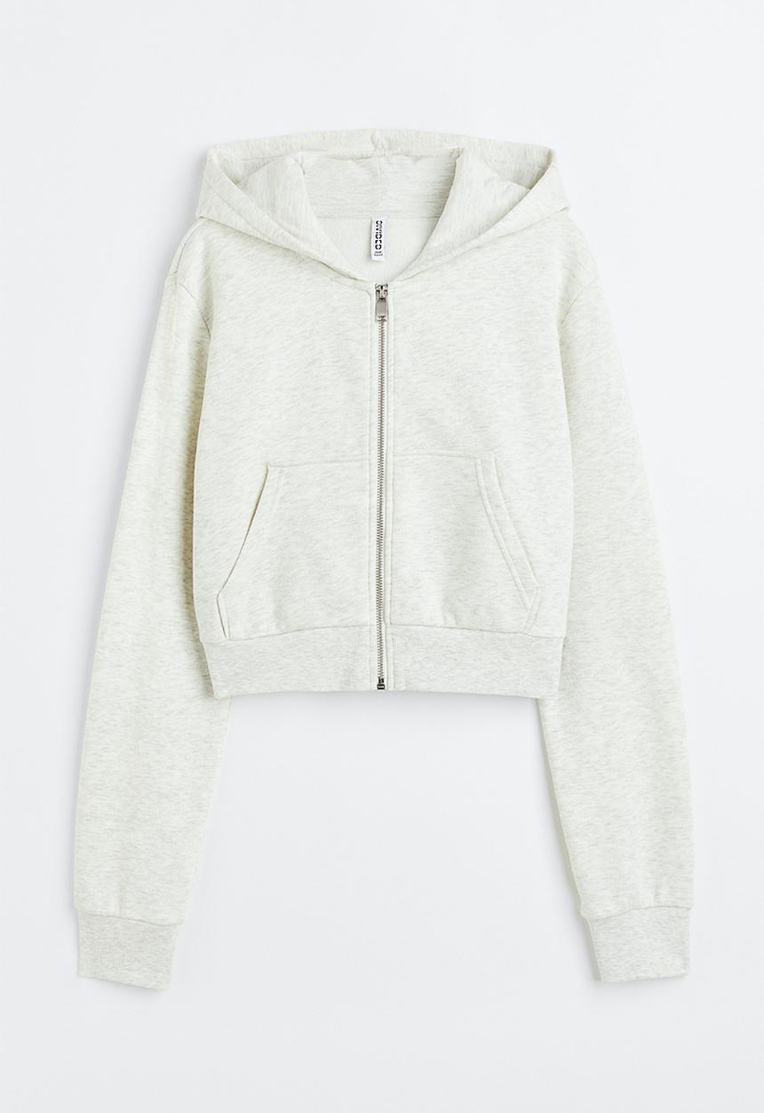 H&M - Cropped zip-through hoodie - light grey marl