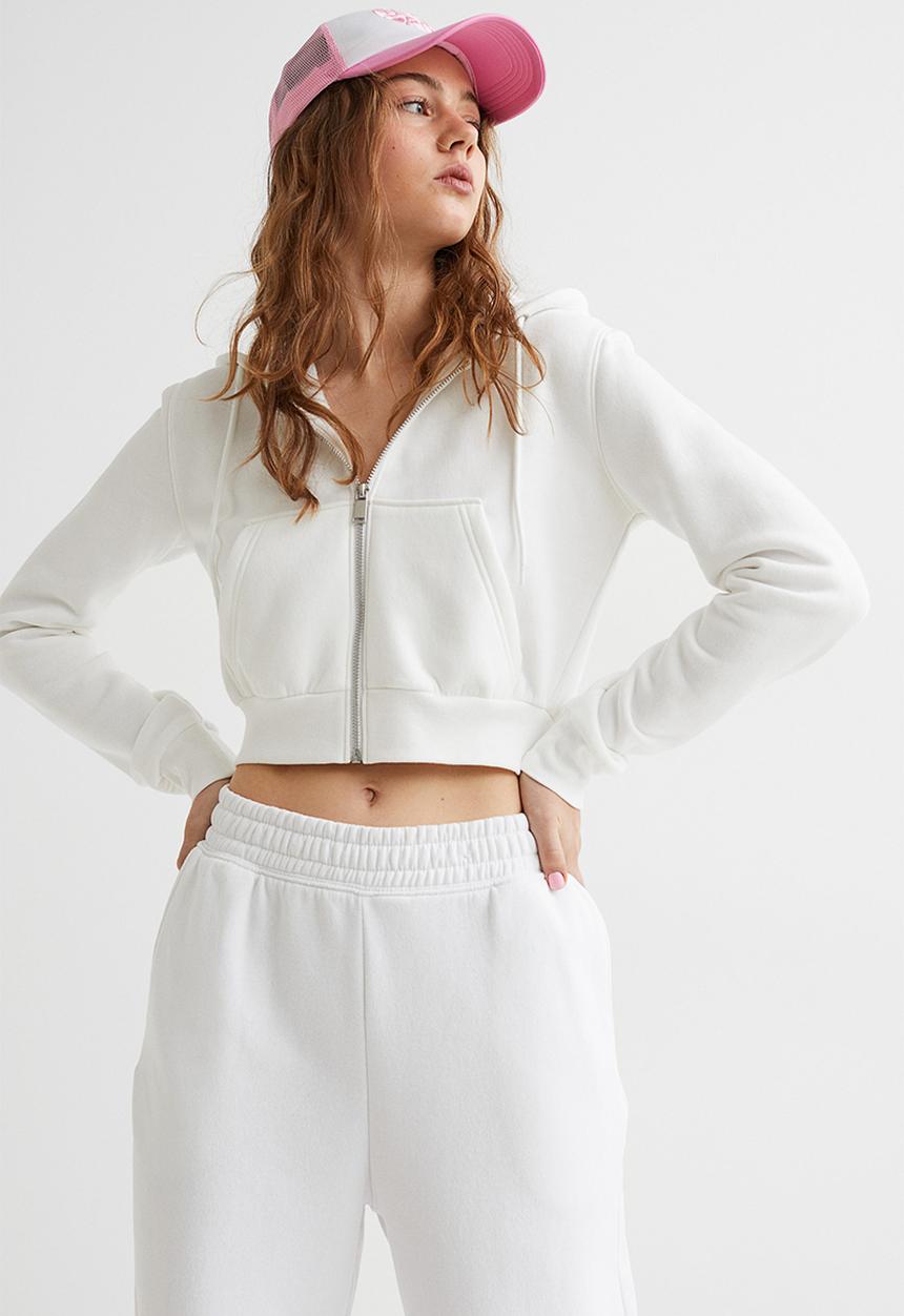H&M - Cropped zip-through hoodie - white