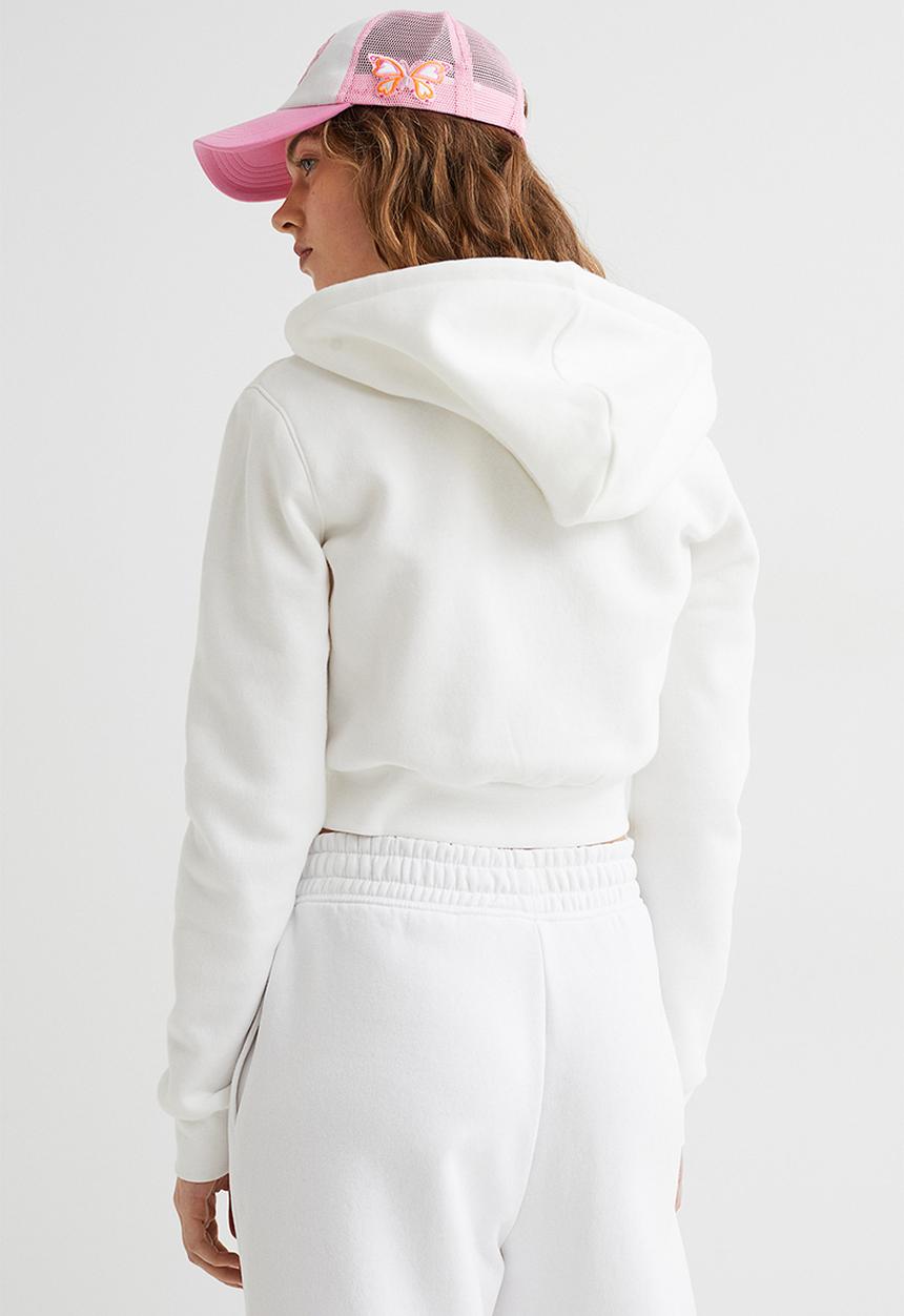 H&M - Cropped zip-through hoodie - white