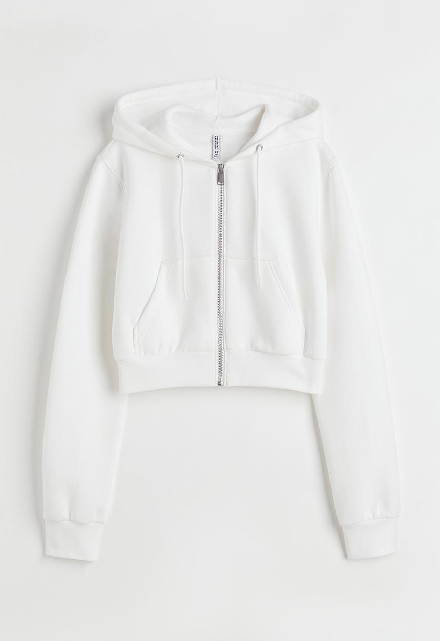 H&M - Cropped zip-through hoodie - white