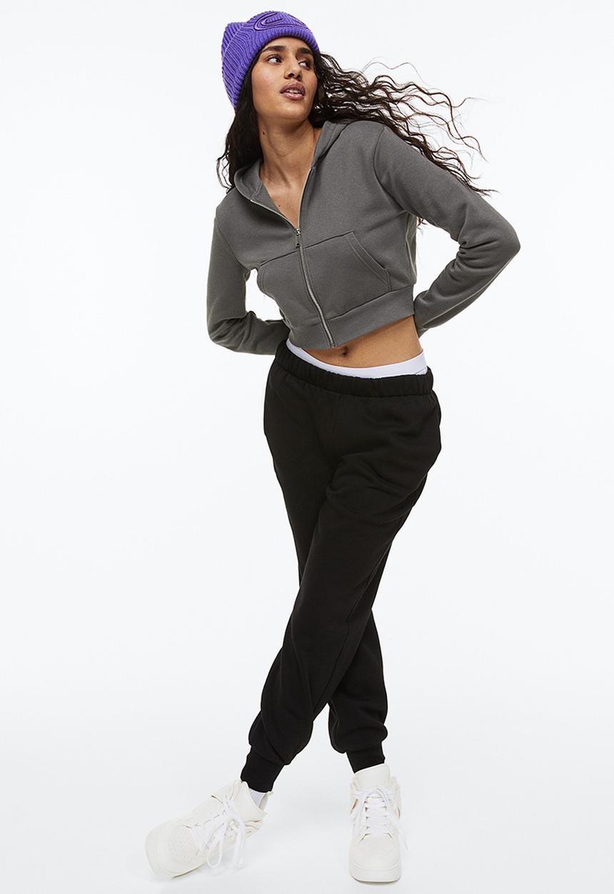 H&M - Cropped zip-through hoodie - dark grey