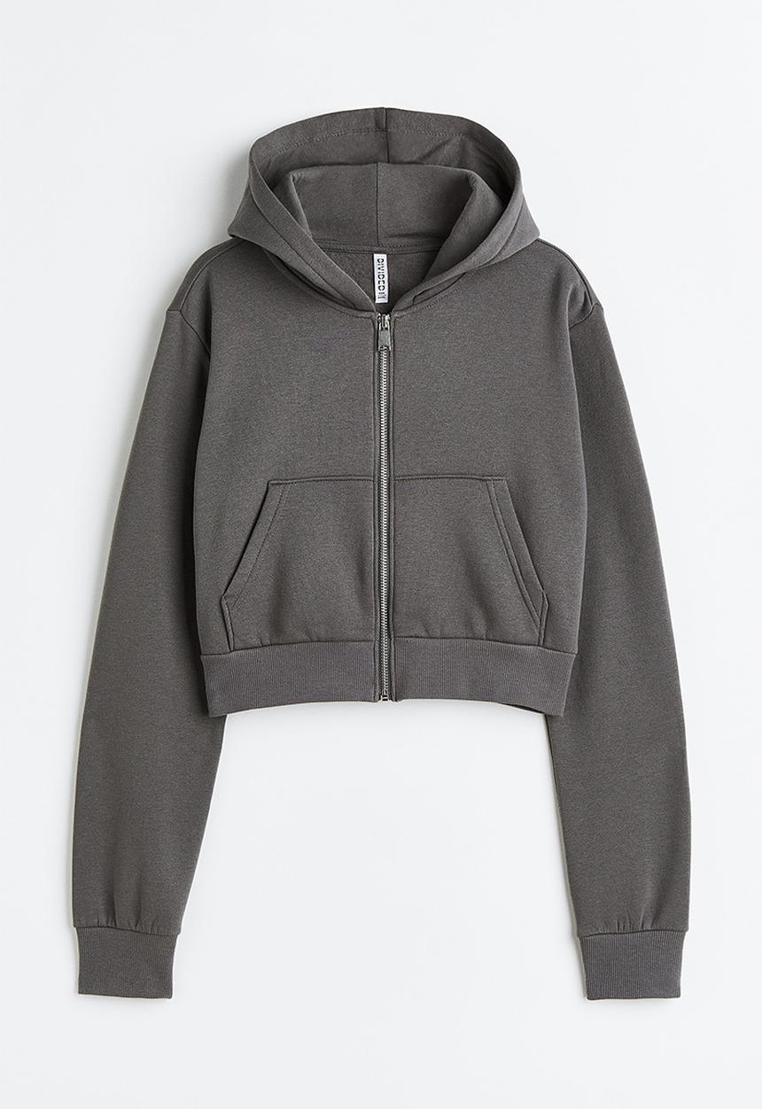 H&M - Cropped zip-through hoodie - dark grey