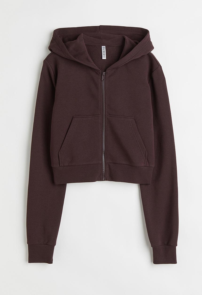 H&M - Cropped zip-through hoodie - dark brown