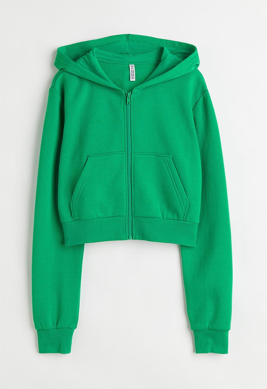 H&M - Cropped zip-through hoodie - green
