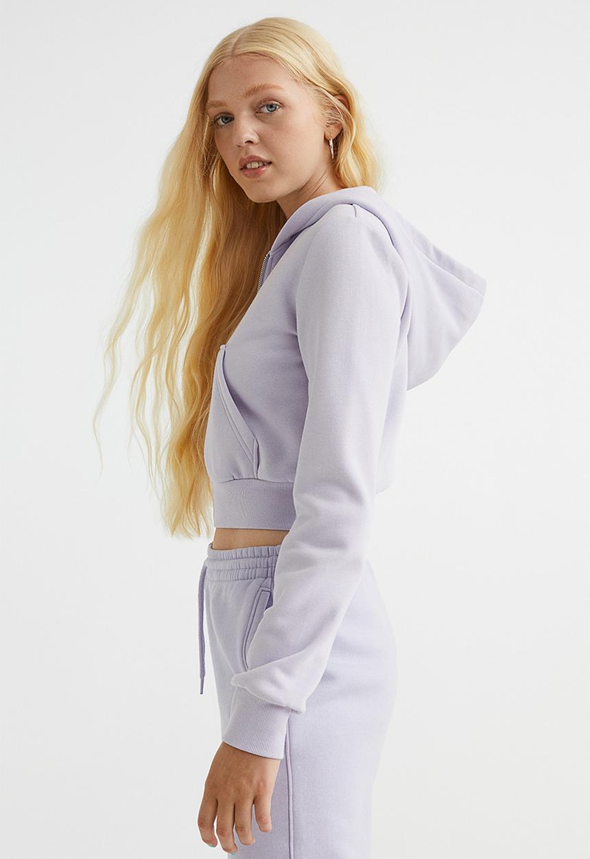 H&M - Cropped zip-through hoodie - light purple