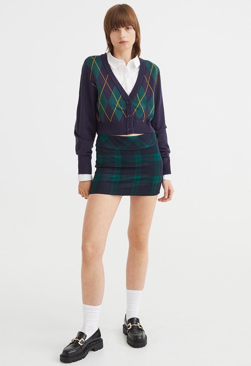 H&M - Mini skirt - dark blue/checked