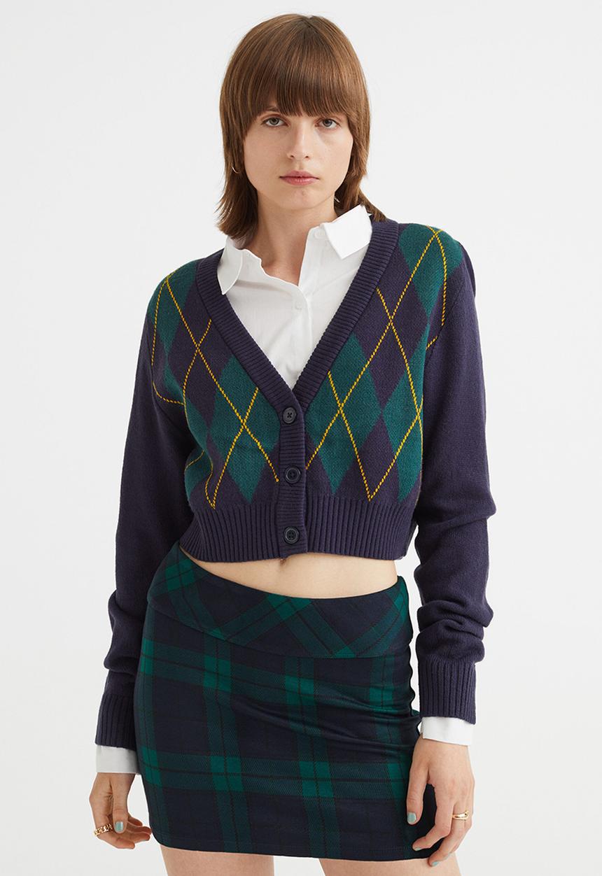 H&M - Mini skirt - dark blue/checked