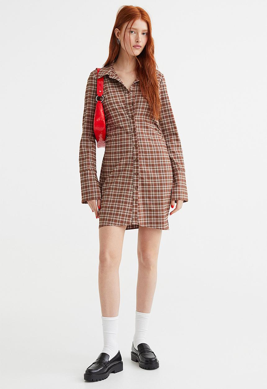 H&M - Twill shirt dress - brown/checked