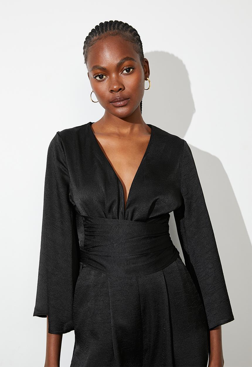 Superbalist - Satin draped front jumpsuit - black