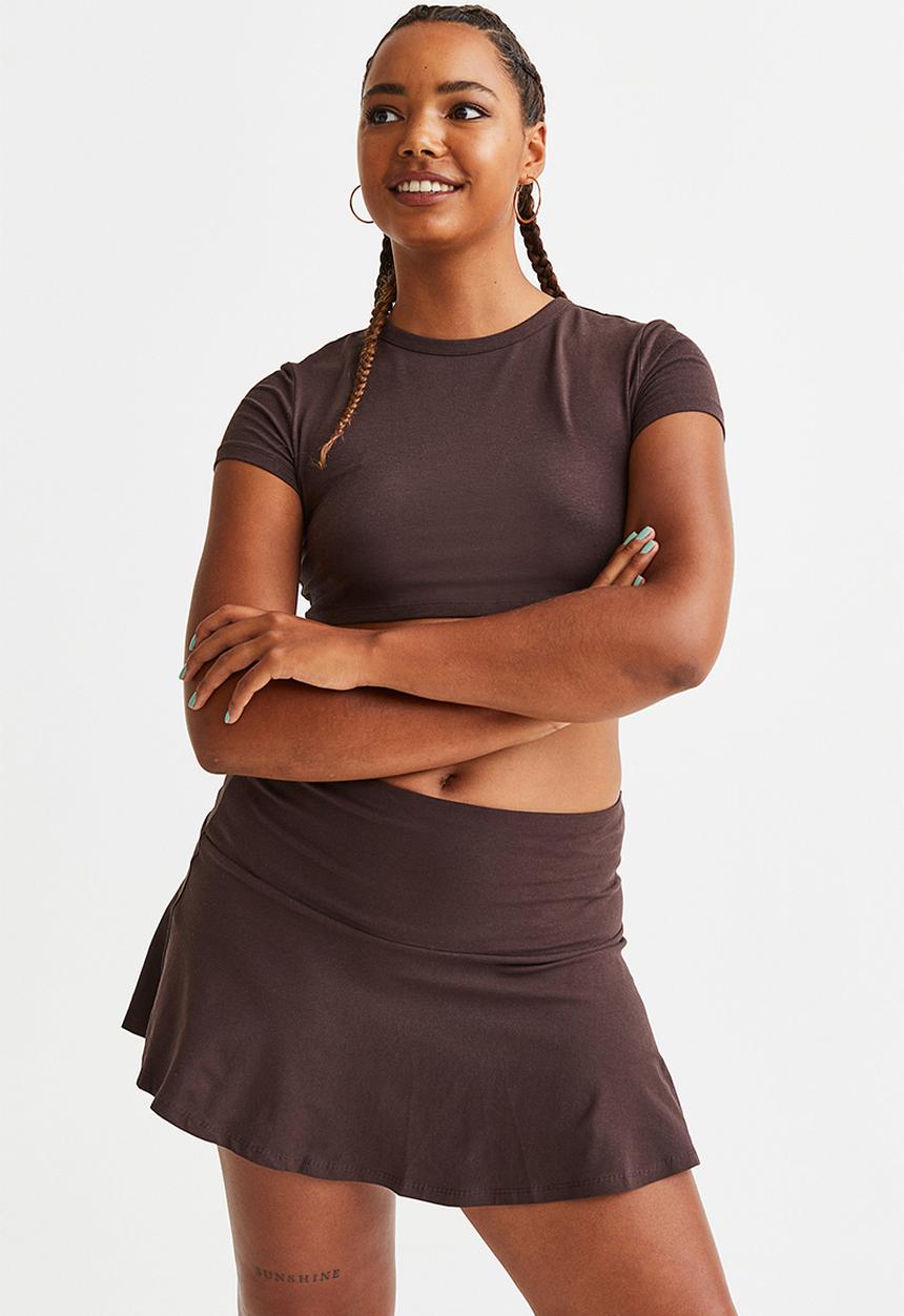 H&M - Flared cotton jersey skirt - dark brown