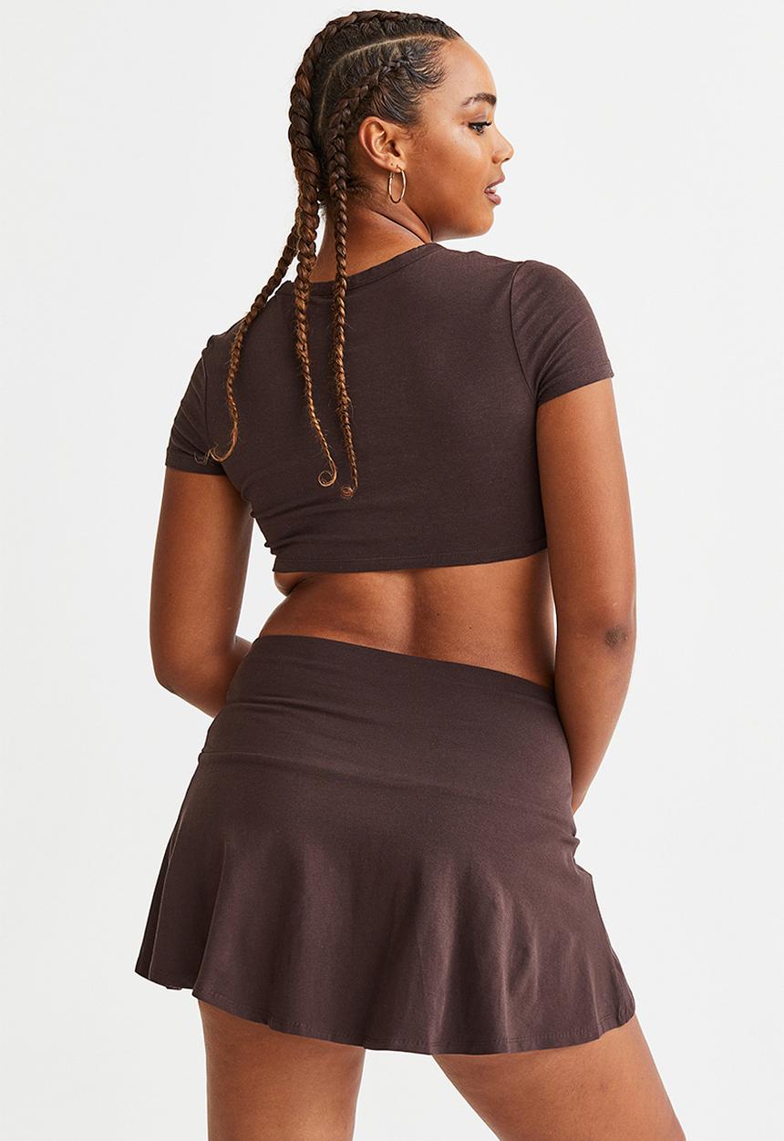 H&M - Flared cotton jersey skirt - dark brown