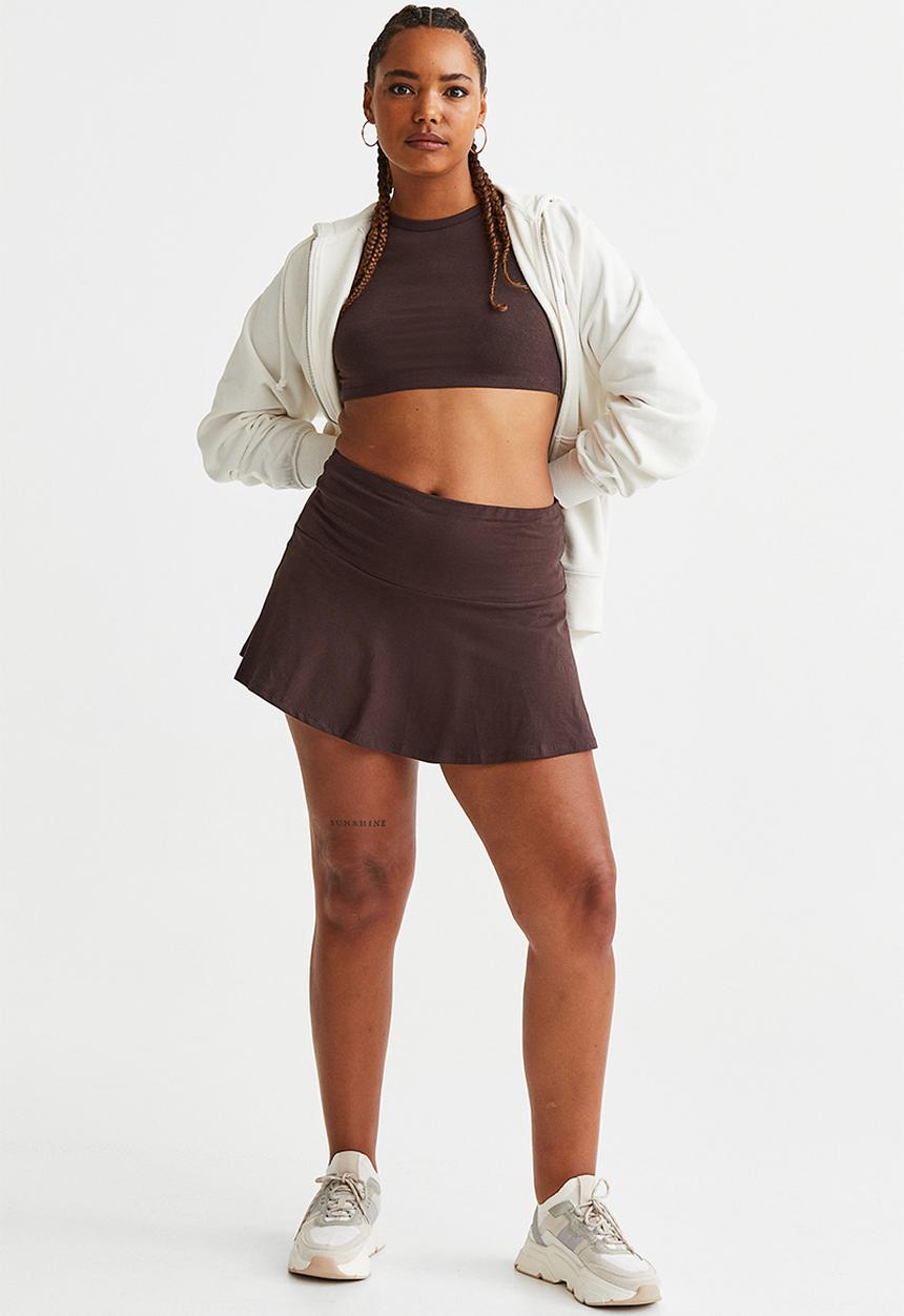 H&M - Flared cotton jersey skirt - dark brown