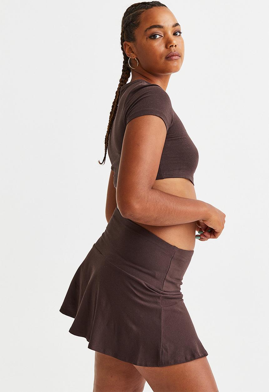 H&M - Flared cotton jersey skirt - dark brown