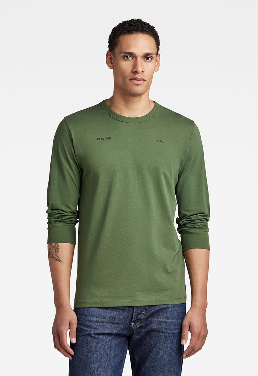 G-STAR - Back double logo tape r t long sleeve - dk nuri green